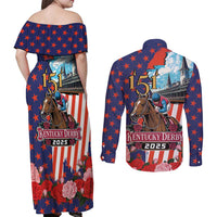 Kentucky Horses Racing 2025 Couples Matching Off Shoulder Maxi Dress and Long Sleeve Button Shirt Anniversary 151st The Race for the Roses