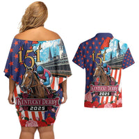 Kentucky Horses Racing 2025 Couples Matching Off Shoulder Short Dress and Hawaiian Shirt Anniversary 151st The Race for the Roses