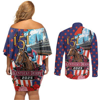 Kentucky Horses Racing 2025 Couples Matching Off Shoulder Short Dress and Long Sleeve Button Shirt Anniversary 151st The Race for the Roses