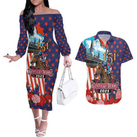Kentucky Horses Racing 2025 Couples Matching Off The Shoulder Long Sleeve Dress and Hawaiian Shirt Anniversary 151st The Race for the Roses