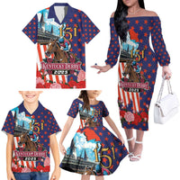 Kentucky Horses Racing 2025 Family Matching Off The Shoulder Long Sleeve Dress and Hawaiian Shirt Anniversary 151st The Race for the Roses