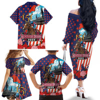 Kentucky Horses Racing 2025 Family Matching Off The Shoulder Long Sleeve Dress and Hawaiian Shirt Anniversary 151st The Race for the Roses