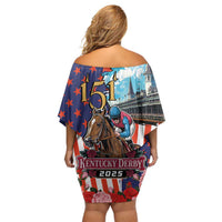 Kentucky Horses Racing 2025 Family Matching Off Shoulder Short Dress and Hawaiian Shirt Anniversary 151st The Race for the Roses