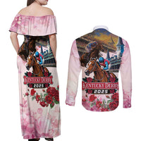 Kentucky Horses Racing 2025 Couples Matching Off Shoulder Maxi Dress and Long Sleeve Button Shirt Churchill Downs The Race for the Roses