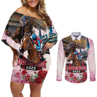 Kentucky Horses Racing 2025 Couples Matching Off Shoulder Short Dress and Long Sleeve Button Shirt Churchill Downs The Race for the Roses
