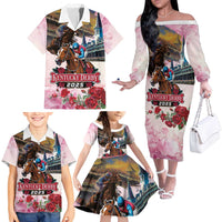 Kentucky Horses Racing 2025 Family Matching Off The Shoulder Long Sleeve Dress and Hawaiian Shirt Churchill Downs The Race for the Roses