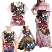 Kentucky Horses Racing 2025 Family Matching Off Shoulder Maxi Dress and Hawaiian Shirt Churchill Downs The Race for the Roses