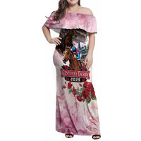 Kentucky Horses Racing 2025 Family Matching Off Shoulder Maxi Dress and Hawaiian Shirt Churchill Downs The Race for the Roses