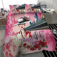 Kentucky Horses Racing Bedding Set Churchill Downs Derby Girl Watercolor Style