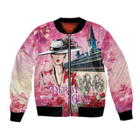Kentucky Horses Racing Bomber Jacket Churchill Downs Derby Girl Watercolor Style