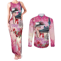 Kentucky Horses Racing Couples Matching Tank Maxi Dress and Long Sleeve Button Shirt Churchill Downs Derby Girl Watercolor Style