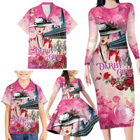 Kentucky Horses Racing Family Matching Long Sleeve Bodycon Dress and Hawaiian Shirt Churchill Downs Derby Girl Watercolor Style
