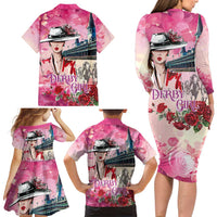 Kentucky Horses Racing Family Matching Long Sleeve Bodycon Dress and Hawaiian Shirt Churchill Downs Derby Girl Watercolor Style