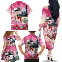 Kentucky Horses Racing Family Matching Off The Shoulder Long Sleeve Dress and Hawaiian Shirt Churchill Downs Derby Girl Watercolor Style
