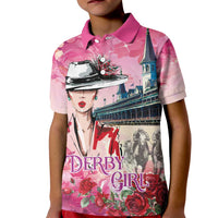 Kentucky Horses Racing Kid Polo Shirt Churchill Downs Derby Girl Watercolor Style