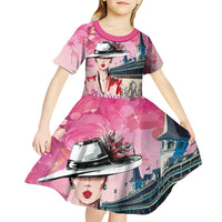 Kentucky Horses Racing Kid Short Sleeve Dress Churchill Downs Derby Girl Watercolor Style