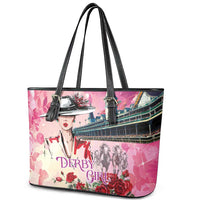 Kentucky Horses Racing Leather Tote Bag Churchill Downs Derby Girl Watercolor Style