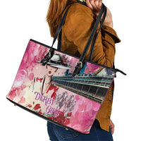 Kentucky Horses Racing Leather Tote Bag Churchill Downs Derby Girl Watercolor Style