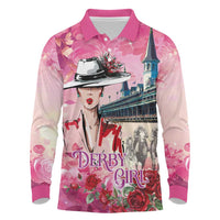 Kentucky Horses Racing Long Sleeve Polo Shirt Churchill Downs Derby Girl Watercolor Style