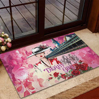 Kentucky Horses Racing Rubber Doormat Churchill Downs Derby Girl Watercolor Style