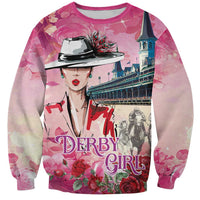 Kentucky Horses Racing Sweatshirt Churchill Downs Derby Girl Watercolor Style