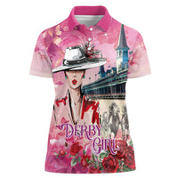 Kentucky Horses Racing Women Polo Shirt Churchill Downs Derby Girl Watercolor Style