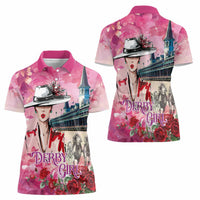 Kentucky Horses Racing Women Polo Shirt Churchill Downs Derby Girl Watercolor Style