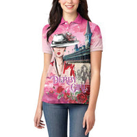 Kentucky Horses Racing Women Polo Shirt Churchill Downs Derby Girl Watercolor Style
