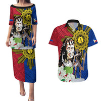 Philippines Lapu-Lapu Couples Matching Puletasi and Hawaiian Shirt Filipino Sun Tattoo With Yakan Pattern - Wonder Print Shop