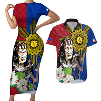Philippines Lapu-Lapu Couples Matching Short Sleeve Bodycon Dress and Hawaiian Shirt Filipino Sun Tattoo With Yakan Pattern - Wonder Print Shop