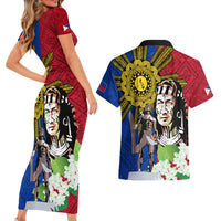Philippines Lapu-Lapu Couples Matching Short Sleeve Bodycon Dress and Hawaiian Shirt Filipino Sun Tattoo With Yakan Pattern - Wonder Print Shop