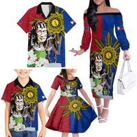 Philippines Lapu-Lapu Family Matching Off The Shoulder Long Sleeve Dress and Hawaiian Shirt Filipino Sun Tattoo With Yakan Pattern - Wonder Print Shop