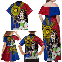 Philippines Lapu-Lapu Family Matching Off Shoulder Maxi Dress and Hawaiian Shirt Filipino Sun Tattoo With Yakan Pattern - Wonder Print Shop