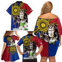 Philippines Lapu-Lapu Family Matching Off Shoulder Short Dress and Hawaiian Shirt Filipino Sun Tattoo With Yakan Pattern - Wonder Print Shop