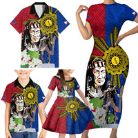 Philippines Lapu-Lapu Family Matching Short Sleeve Bodycon Dress and Hawaiian Shirt Filipino Sun Tattoo With Yakan Pattern - Wonder Print Shop