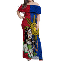 Philippines Lapu-Lapu Off Shoulder Maxi Dress Filipino Sun Tattoo With Yakan Pattern - Wonder Print Shop