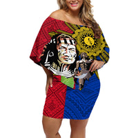 Philippines Lapu-Lapu Off Shoulder Short Dress Filipino Sun Tattoo With Yakan Pattern - Wonder Print Shop