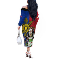 Philippines Lapu-Lapu Off The Shoulder Long Sleeve Dress Filipino Sun Tattoo With Yakan Pattern - Wonder Print Shop