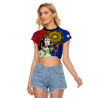 Philippines Lapu-Lapu Raglan Cropped T Shirt Filipino Sun Tattoo With Yakan Pattern - Wonder Print Shop