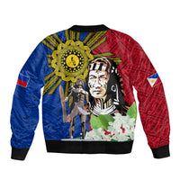 Philippines Lapu-Lapu Sleeve Zip Bomber Jacket Filipino Sun Tattoo With Yakan Pattern - Wonder Print Shop