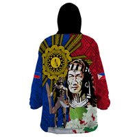Philippines Lapu-Lapu Wearable Blanket Hoodie Filipino Sun Tattoo With Yakan Pattern - Wonder Print Shop