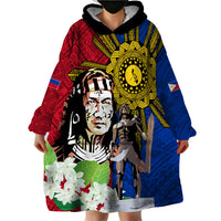 Philippines Lapu-Lapu Wearable Blanket Hoodie Filipino Sun Tattoo With Yakan Pattern - Wonder Print Shop