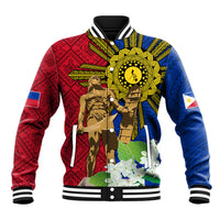 Philippines Lapu Lapu King Jasmine Flowers Baseball Jacket Filipino Sun Tattoo - Wonder Print Shop