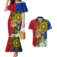 Philippines Lapu Lapu King Jasmine Flowers Couples Matching Mermaid Dress and Hawaiian Shirt Filipino Sun Tattoo - Wonder Print Shop