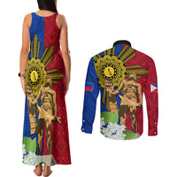 Philippines Lapu Lapu King Jasmine Flowers Couples Matching Tank Maxi Dress and Long Sleeve Button Shirt Filipino Sun Tattoo - Wonder Print Shop