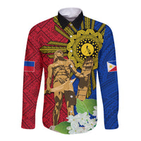 Philippines Lapu Lapu King Jasmine Flowers Long Sleeve Button Shirt Filipino Sun Tattoo - Wonder Print Shop