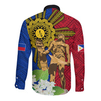 Philippines Lapu Lapu King Jasmine Flowers Long Sleeve Button Shirt Filipino Sun Tattoo - Wonder Print Shop