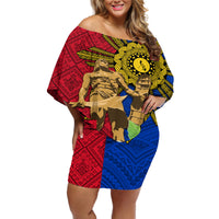 Philippines Lapu Lapu King Jasmine Flowers Off Shoulder Short Dress Filipino Sun Tattoo - Wonder Print Shop