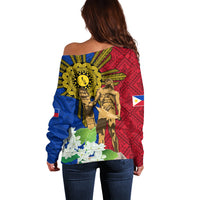 Philippines Lapu Lapu King Jasmine Flowers Off Shoulder Sweater Filipino Sun Tattoo - Wonder Print Shop