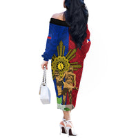 Philippines Lapu Lapu King Jasmine Flowers Off The Shoulder Long Sleeve Dress Filipino Sun Tattoo - Wonder Print Shop
